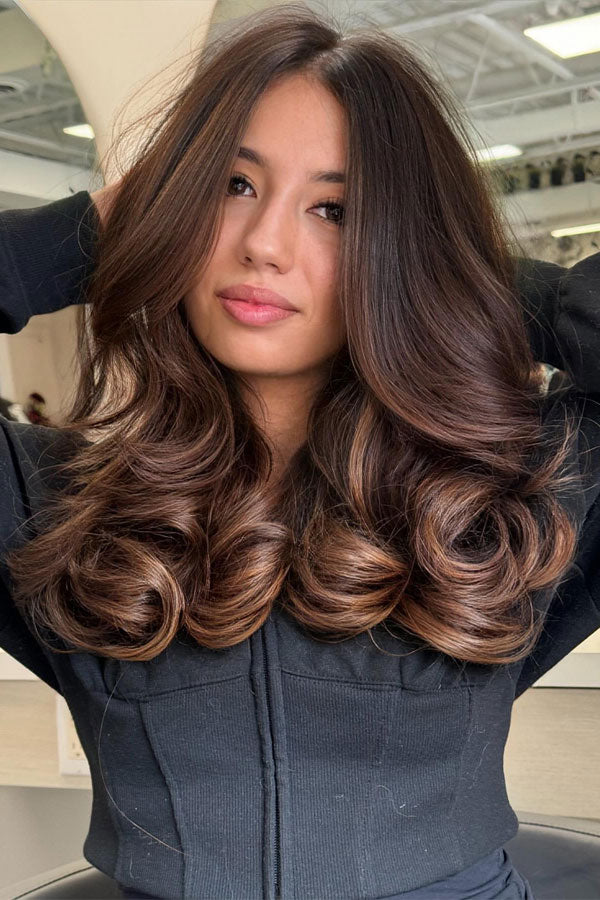30 Beautiful Brown Hair Ideas for Every Skin Tone : Chocolate Caramel Layers with Bouncy Curls